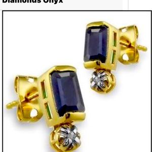 Designer 18K gold earrings with Diamond & Onyx